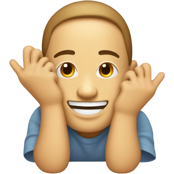 happy emoji face with hands around chin and feet sticking up behind face as if its laying down emoji