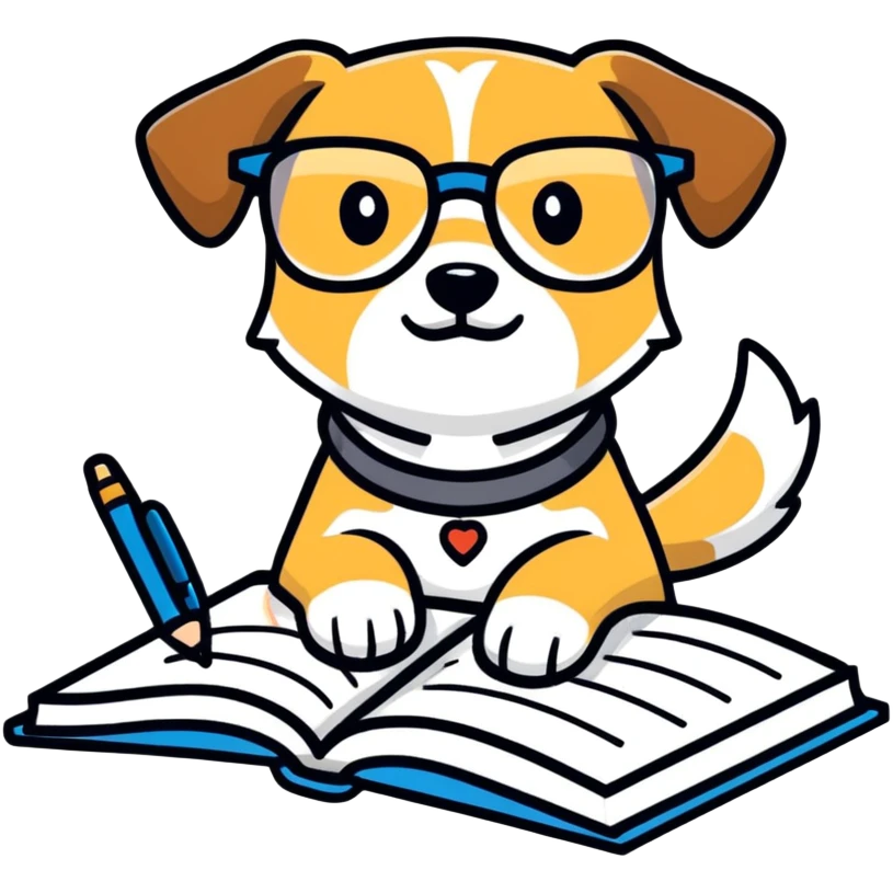 Dog writing book emoji
