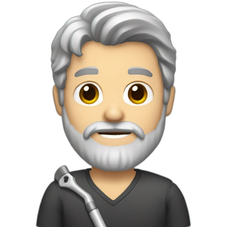 a man with brown and grey hair and a beard with a crutch emoji