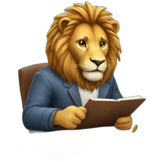 A lion is doing studying emoji