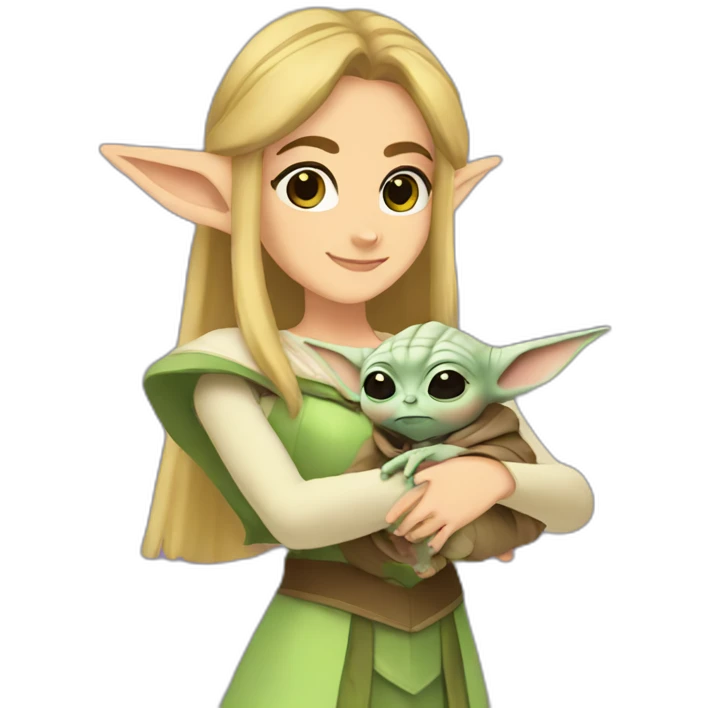 Cute Princess Zelda holding baby yoda emoji