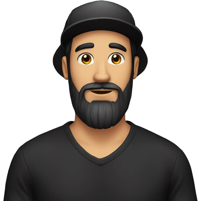 latin man with long beard wearing black cap that says BEARDED VILLAIN emoji