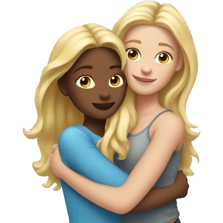 Best friends blonde girl and brunette girl hugging  emoji