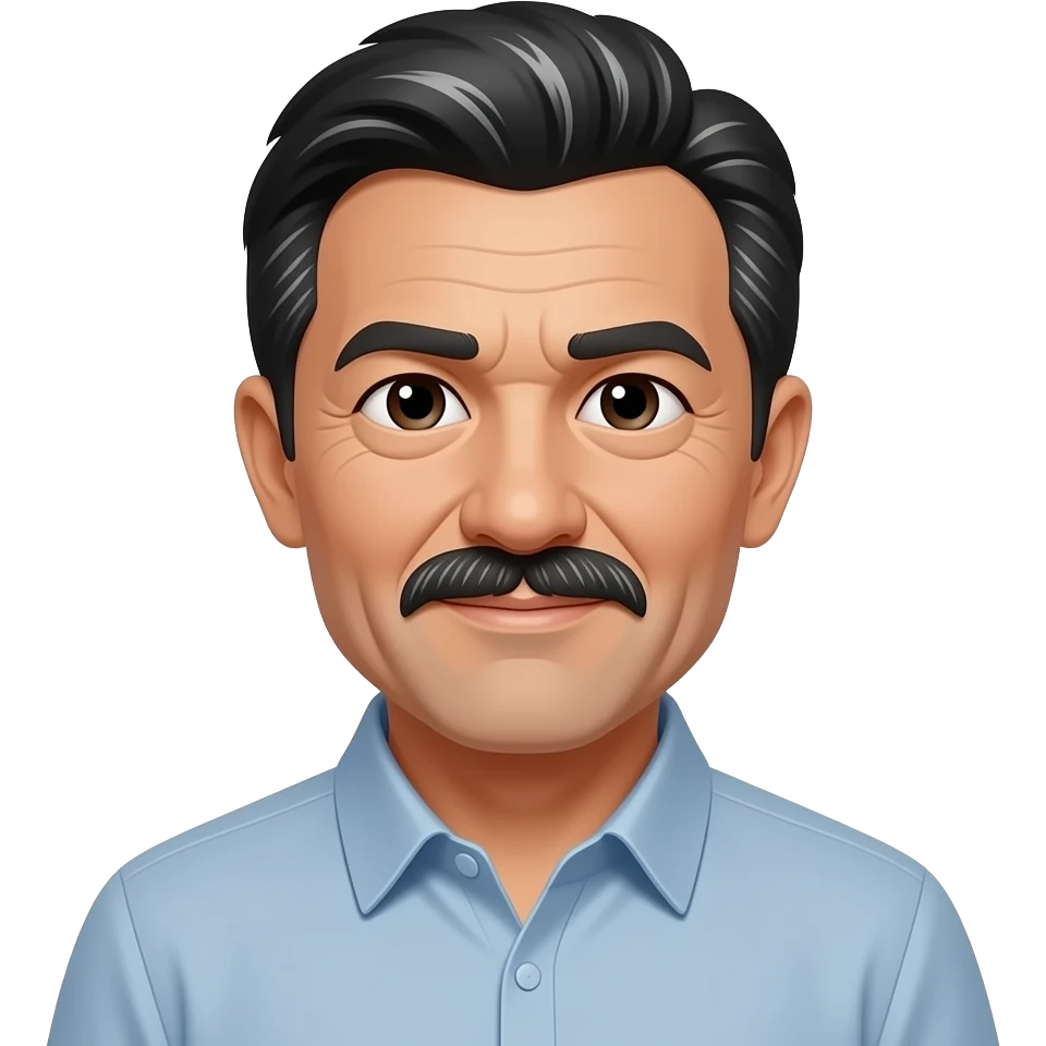 60 year old man with black and little strips of white hair and blackish whitish in the mustache emoji