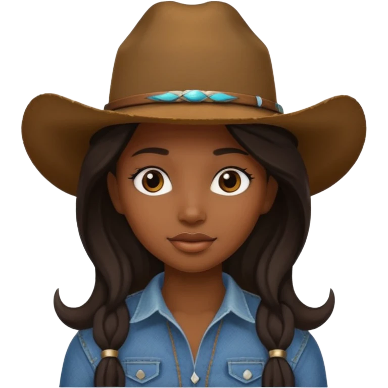 Black girl with long hair and a cowboy hat on emoji
