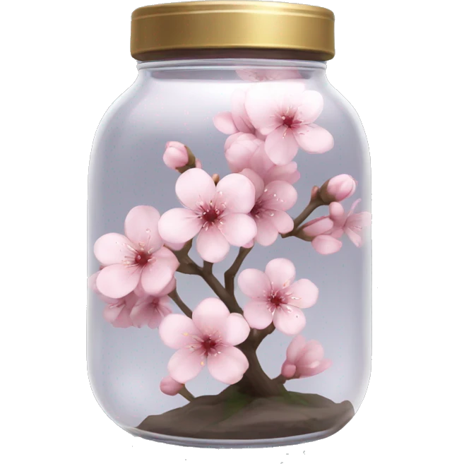 Realistic sakura flower in a transparent jar vase emoji