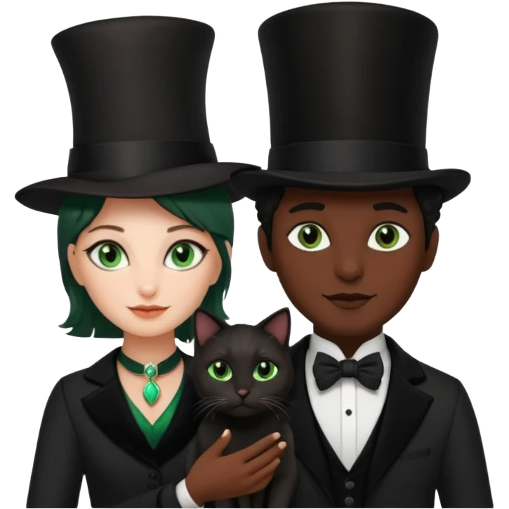 magician couple and their pet cat emoji