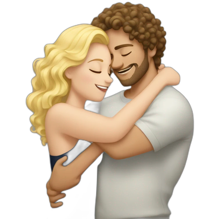 White man with dark curly men hugging a blonde curvy woman emoji