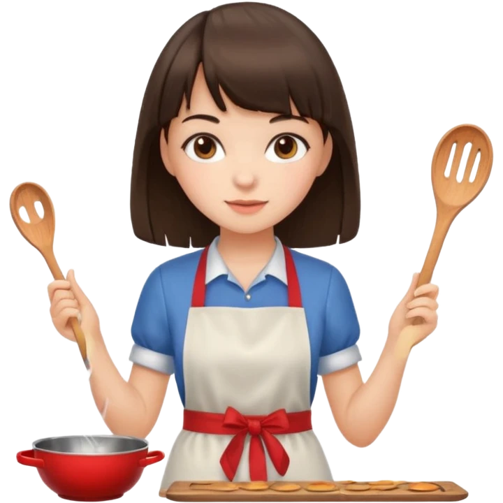 girl brunette with bangs cooking emoji