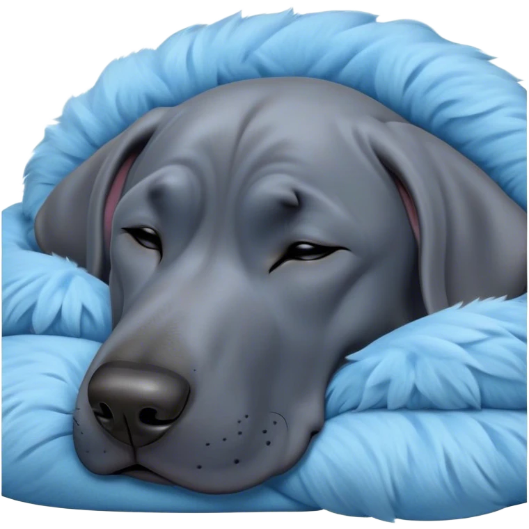 Meme-Worthy Cute Sleeping Blue Great Dane Portrait Emoji, Head resting peacefully with a contented smile, showcasing a delightfully massive build and a luxuriously soft blue Fur, eyes shut in a serene nap, Simplified yet hilariously adorable features, highly detailed, glowing with a soft, drowsy light, high shine, relaxed and utterly lovable, stylized with an air of playful laziness, bright and heartwarming, soft glowing outline, capturing the essence of a comically sleepy guardian, so meme-worthy it feels like it could instantly become the next viral sensation of adorable slumber! emoji