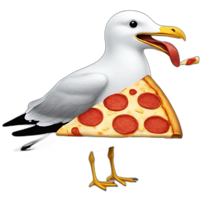 seagull holding pizza slice in mouth emoji