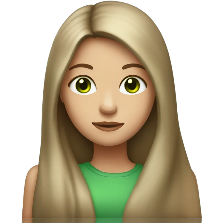 Clean Girl with brown long straight hair and green eyes  emoji