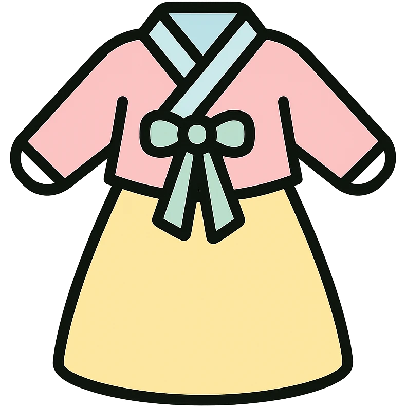 cute icon of a hanbok, traditional Korean dress, simple and friendly style, pastel colors, soft lines emoji