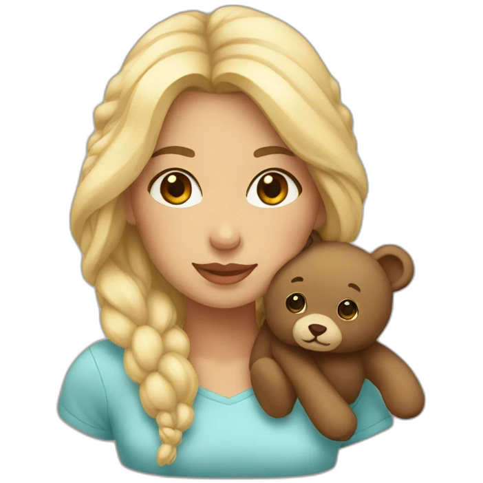 Femme avec un ours en peluche emoji