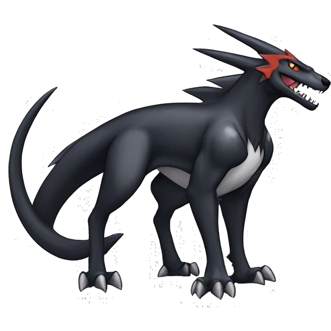 Black Cool Edgy Nargacuga-Garchomp-Houndoom-Sergal Fakémon-Digimon with Edgy markings,  full body emoji