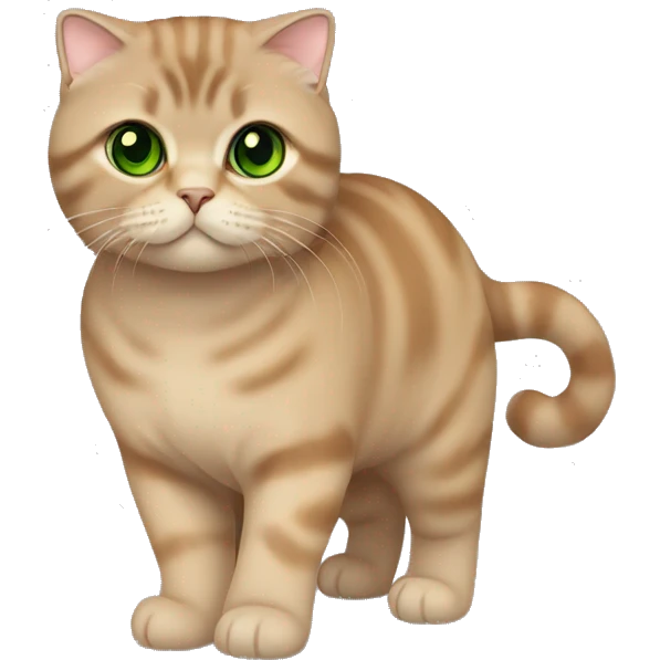 Brown Scottish fold cat with green eyes full body emoji