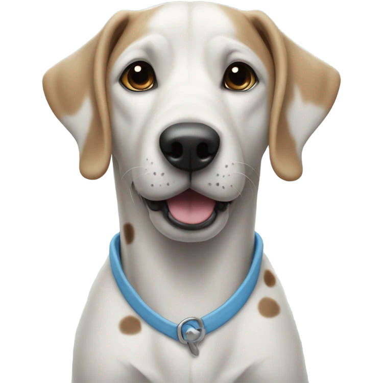 sky blue dog with darker blue spots and a dark blue nose. Her eyes are white with black pupils  emoji