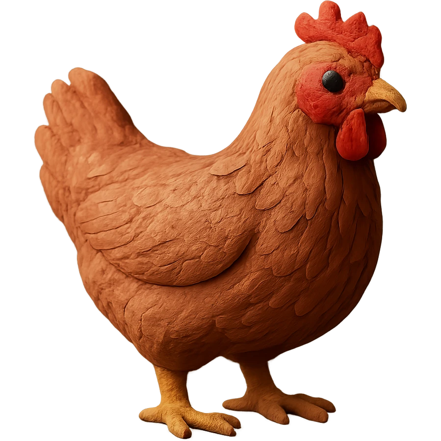 hen with realistic feather texture standing pose in claymation style emoji