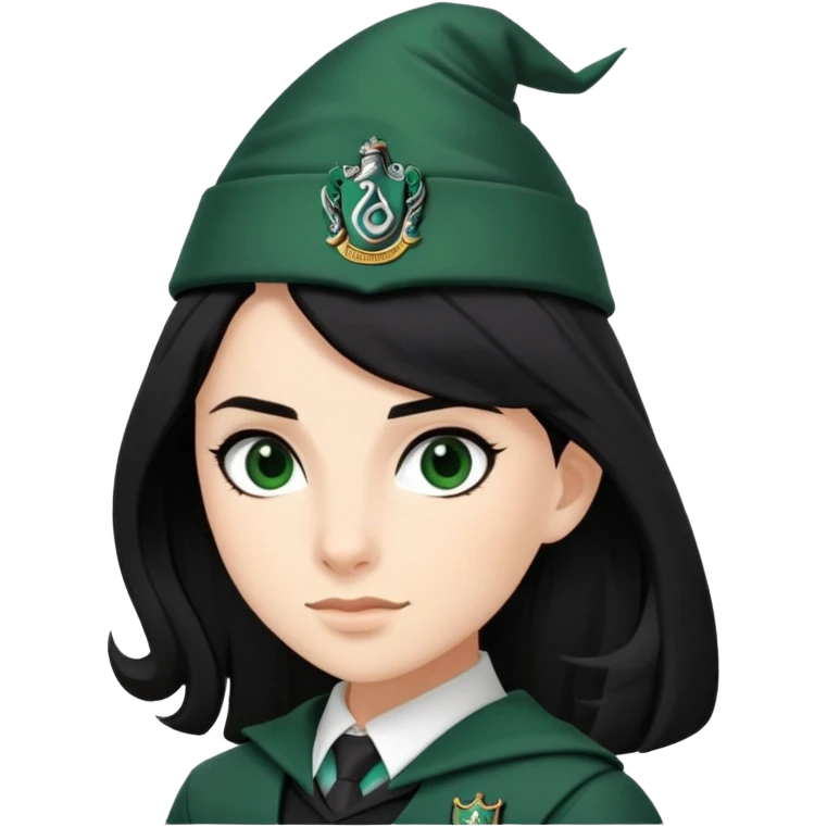 genevieve gaunt is Pansy Parkinson in harry potter, wear hogwarts slytherin uniform, black hair emoji