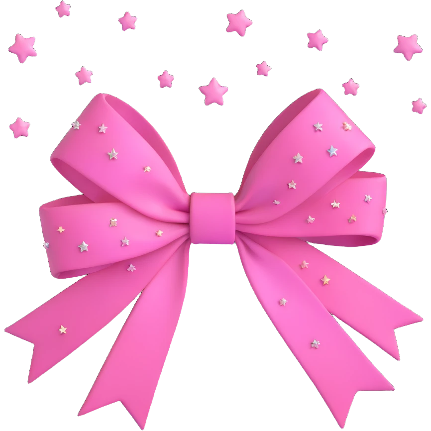 pink bow with tiny twinkling stars surrounding it emoji