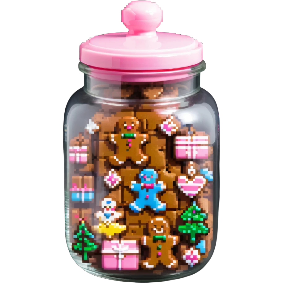 glass cookie jar, pink lid, gingerbread cookies, isolated emoji