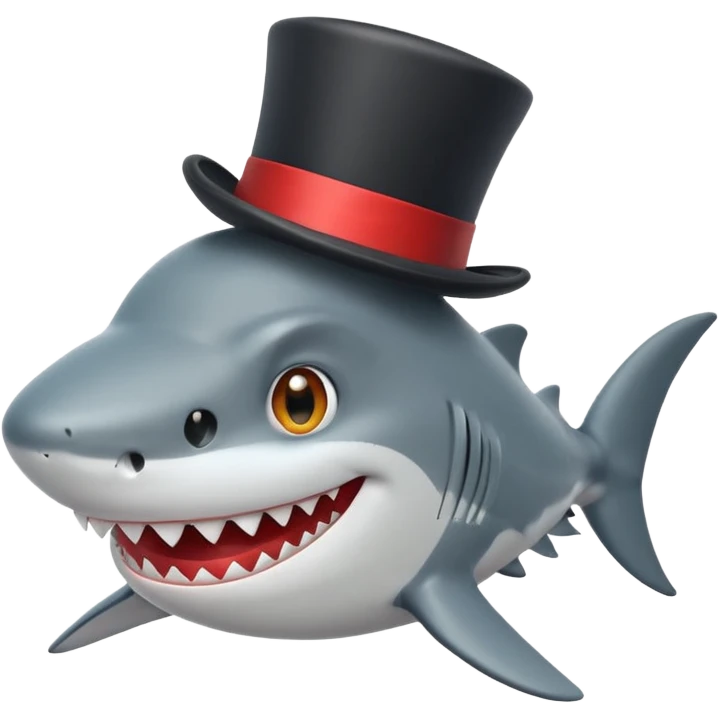 shark with a top hat, smiling, simple apple emoji style emoji
