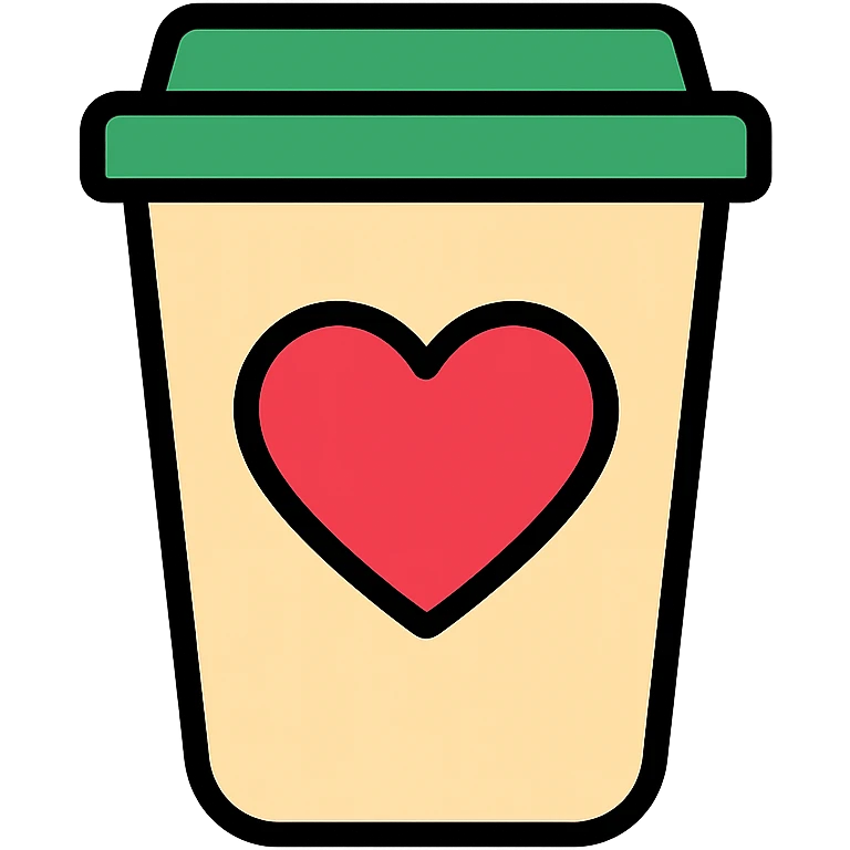 icon-style illustration of a Starbucks cup with a heart symbol, combining themes of love and coffee emoji