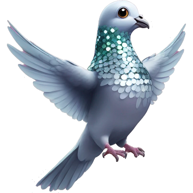 disco ball pigeon, open wings emoji