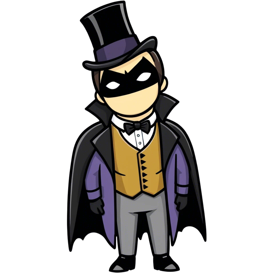 Batman with his black bat mask wearing Victorian era top hat and coat emoji