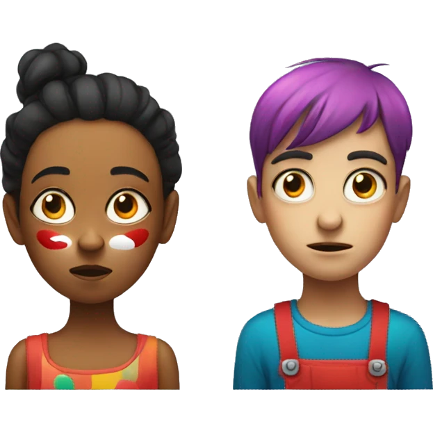 very very Annoyed girl next to boy with a clown face emoji