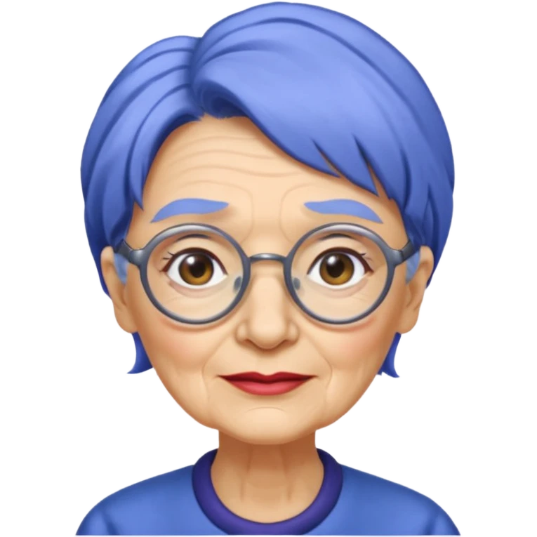 old lady with cobalt hair, wearing glasses, long face, side part 7/3  emoji