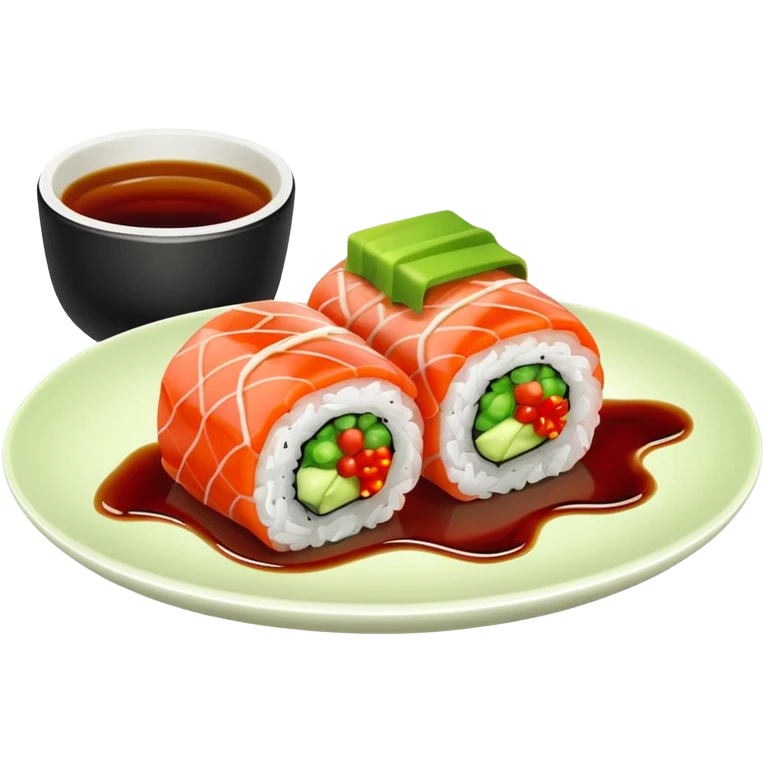 sushi roll on plate with green wasabi blob and small red chili emoji