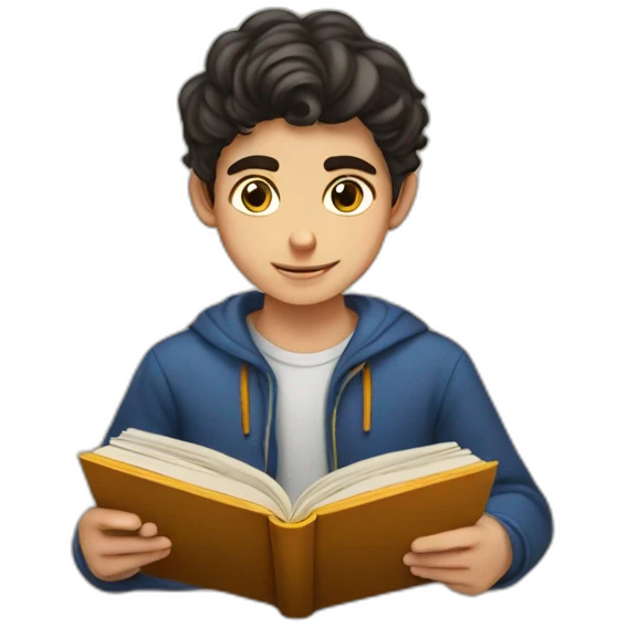 Armenian teenager boy reading book emoji