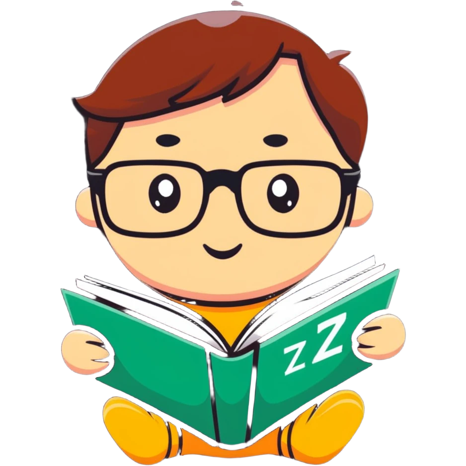 Cute cartoon character with glasses reading a book with mathematical formulas floating around emoji