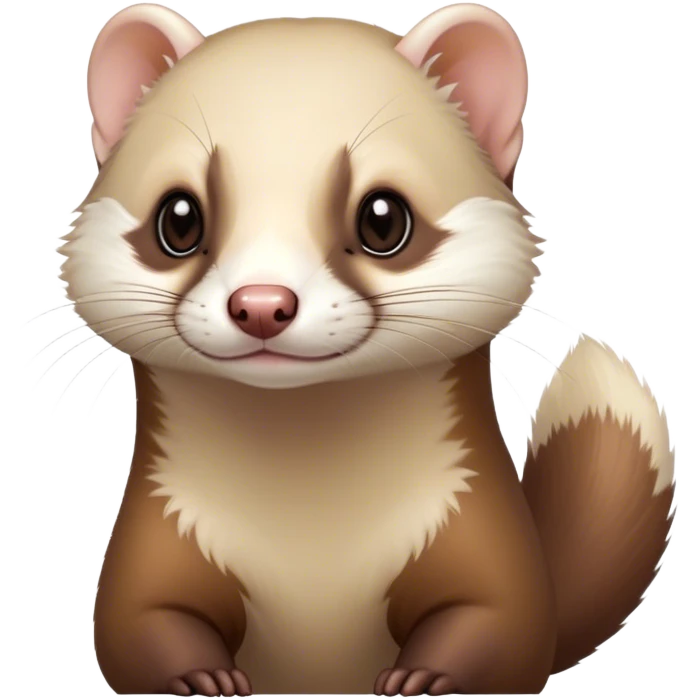 Cinematic Noble Ferret Portrait Emoji, Poised and dignified, with a sleek, elongated body and a distinct ferret head featuring a pointed snout, small, rounded ears, and intelligent, beady eyes, covered in soft, sleek fur with natural brown and cream hues, Simplified yet sharp and sophisticated features, highly detailed, glowing with a warm, natural glow, high shine, exuding an air of quiet confidence, focused and watchful, soft glowing outline, capturing the essence of a clever and majestic ferret that feels as though it could leap from the screen with effortless grace! emoji