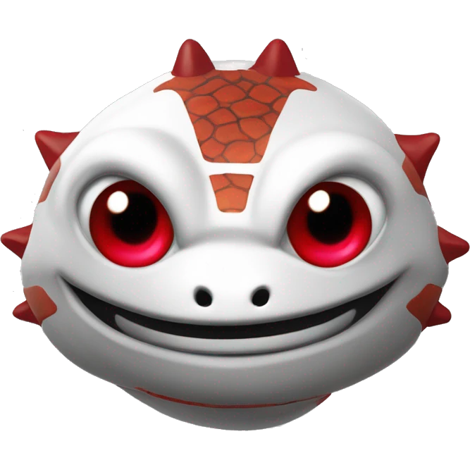 emoji blanc avec sourire, oeil de lézard rouge et noir, armure démonique avec fouet infernale emoji