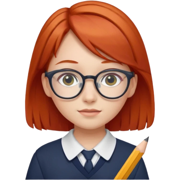 red hair girl kid with glasses → holding a pencil with school uniform emoji
