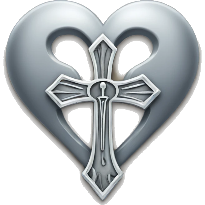 Silver heart shape with ankh in the center emoji