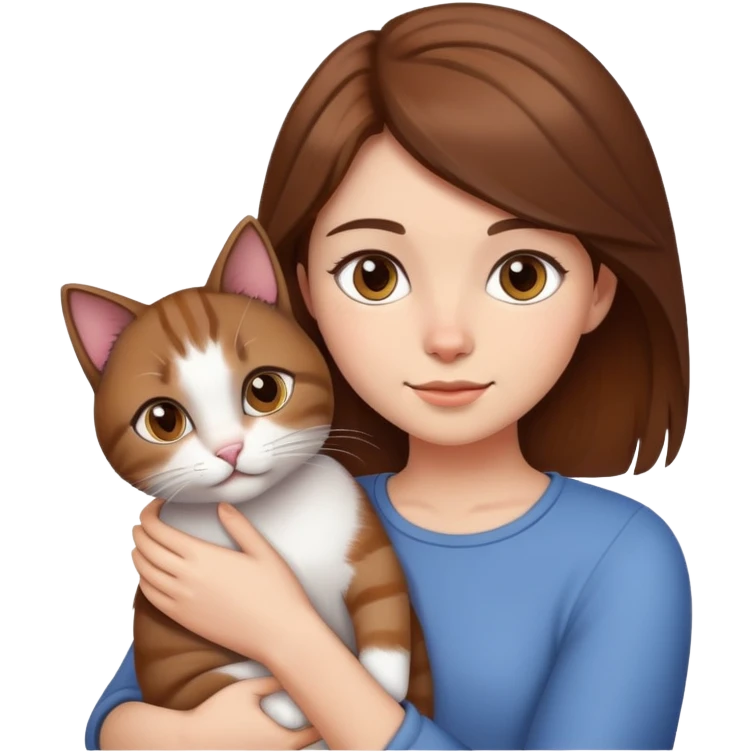 Девушка с коричневыми волосами и с котом на руках emoji