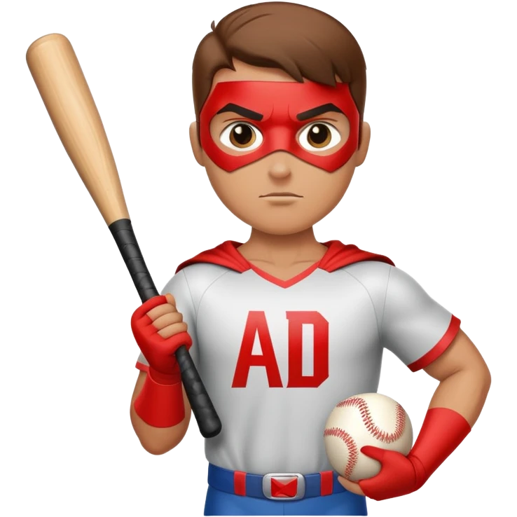 Superhero holding a baseball bat with the initials A.D. on their chest  emoji