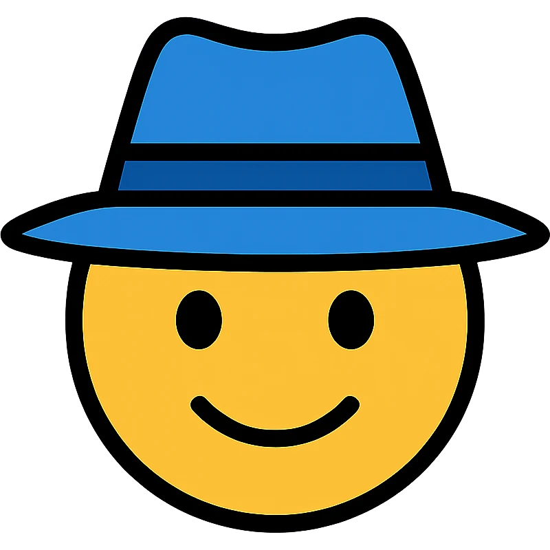 emoji head in blue panama hat emoji