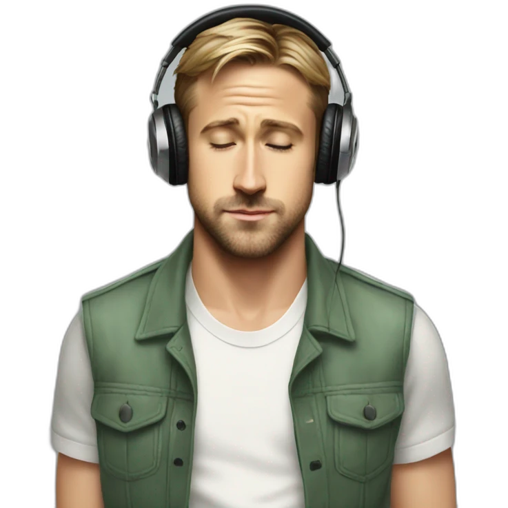 Ryan Gosling wearing headphones with his eyes closed emoji