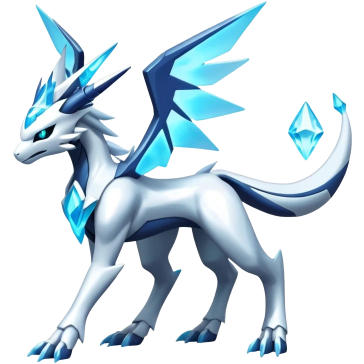 Futuristic Kyurem-reshiram-Glaceon-dialga-suicune-hybrid, full body emoji