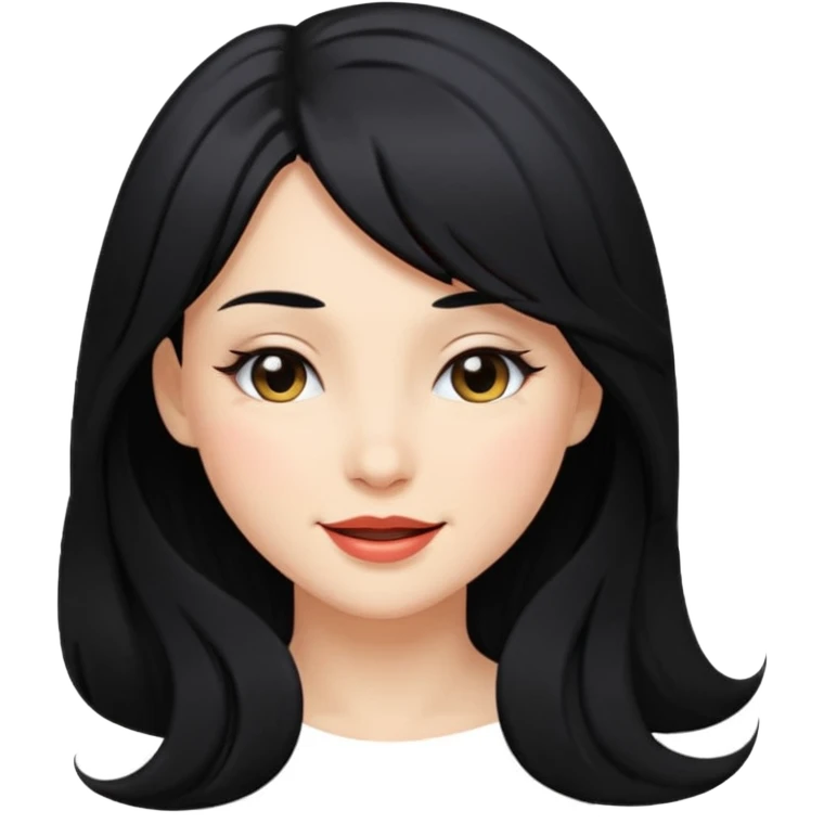 beautiful woman with long black hair and side bangs, winking emoji