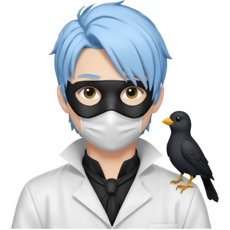 Handsome sexy adult anime man with light-blue hair and a black bird mask, wearing a white lab coat (Il Dottore from Genshin Impact) emoji