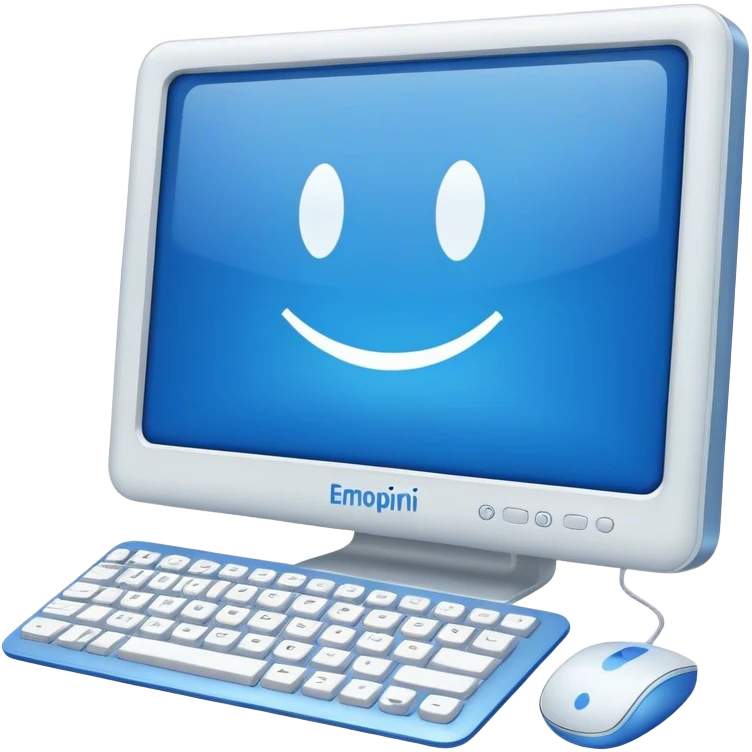 The computer has a blue screen and a lot of writing in white color. emoji