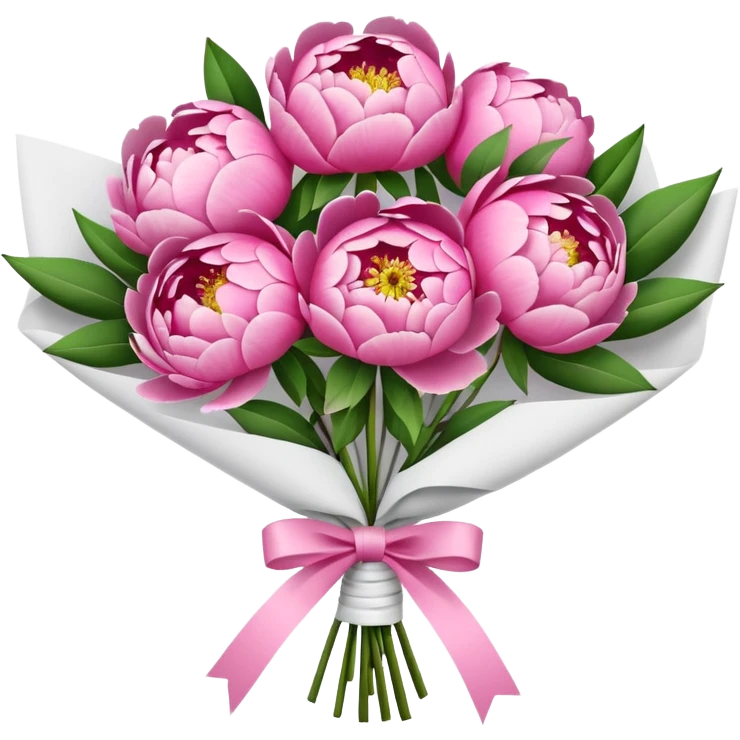 Bouquet of pink flower peony wrapped in white paper emoji