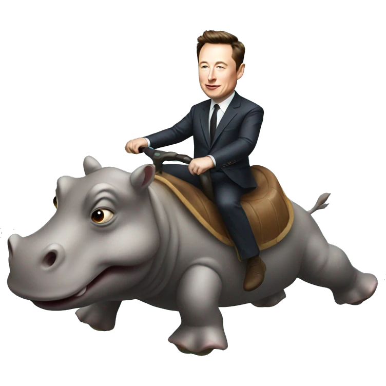 Elon musk riding a hippo emoji