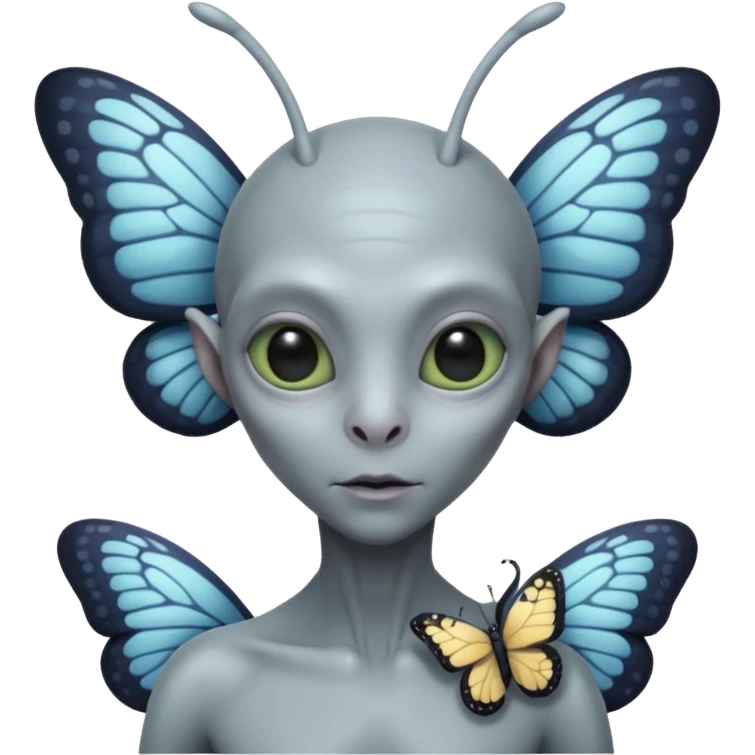 an grey alien with a butterfly on shoulder emoji