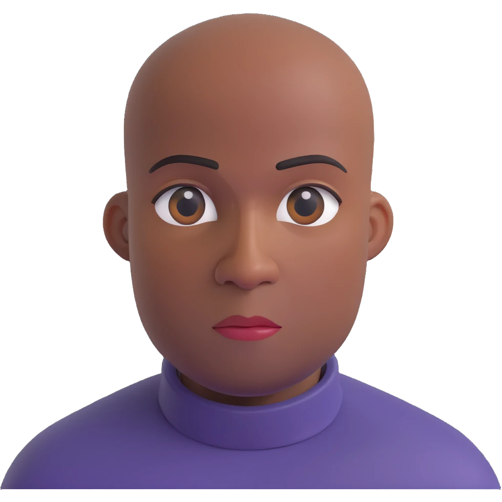 extremely bald Black man with shiny scalp and exaggerated baldness, serious expression, simple background emoji